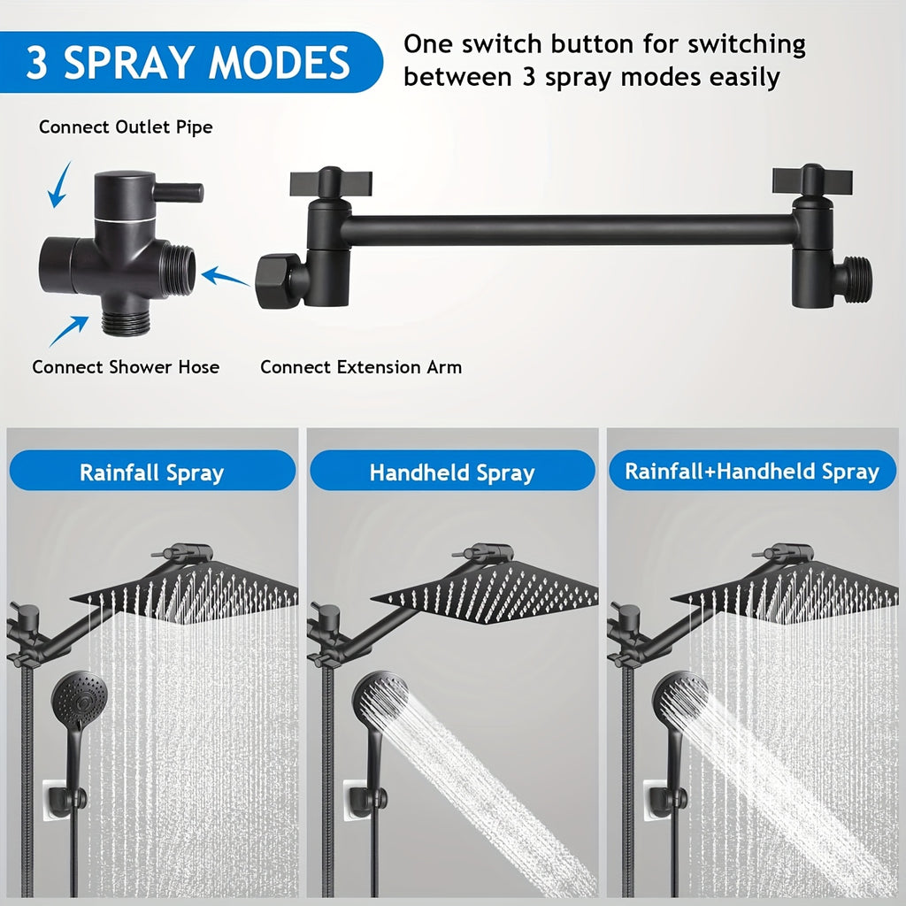 Modern Luxury Shower Head, 8/10 Inch Shower Head with Handheld Spray Combo And Adjustable Arm, High Pressure Rain Shower Head, Electroplated/Black Shower Showerhead, Handheld Showerhead, Contemporary Design