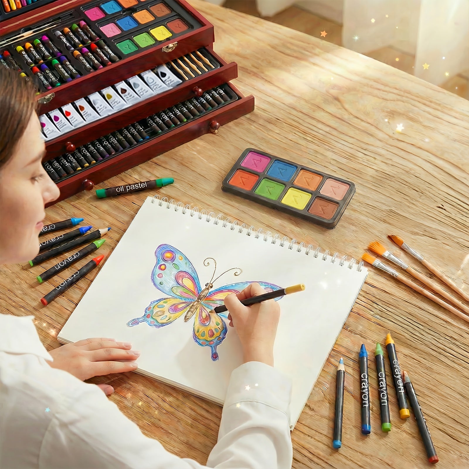175pcs Deluxe Art Set in Wooden Case with 2 Drawing Pads, Crayons & Colored Pencils - Professional Art Kit for Kids, Teens, Adults & Artists, Girls Ages 8-12 Gift