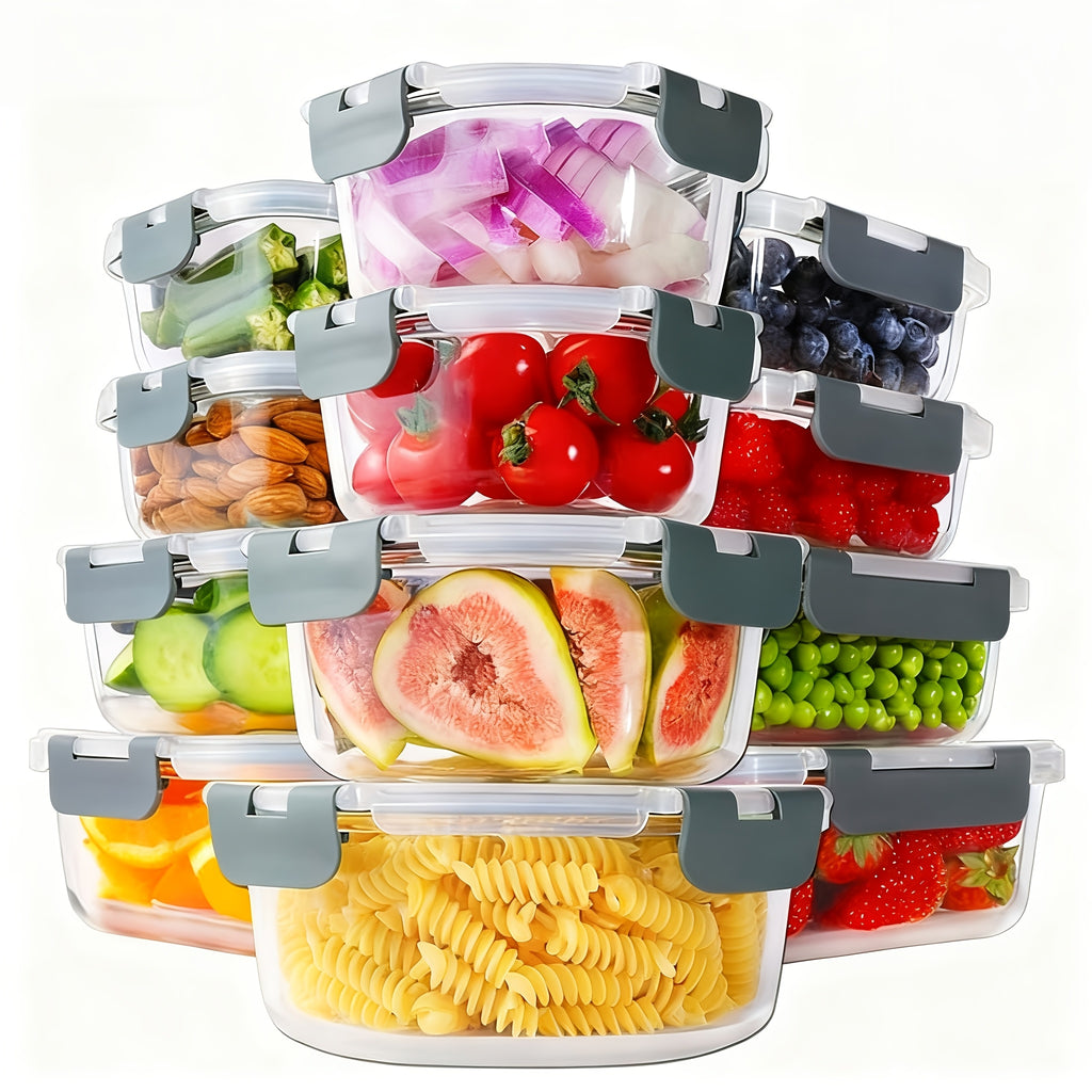 24pcs Set (12 Containers 12 Lids) Glass Bento Box