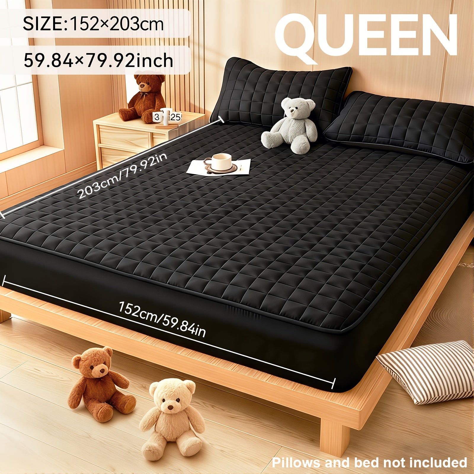 Waterproof Mattress Protector Cover Fitted Sheet Thickened Breathable Mattress Topper Pad Twin Full Queen King Size Bedroom Guest Room Hotel Comfortable Durable Bed Cover
