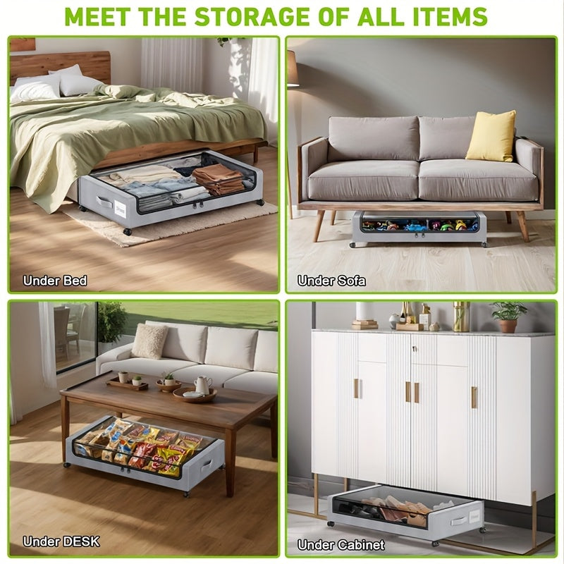 Under-bed Storage Cabinet on Wheels, 1-pack/2-pack Under-bed Storage Container, Under-bed Shoe Rack with Transparent Window and Label, Rolling Under-bed Metal Drawer for Storing Clothes, Shoes, Etc., Under-Bed Storage