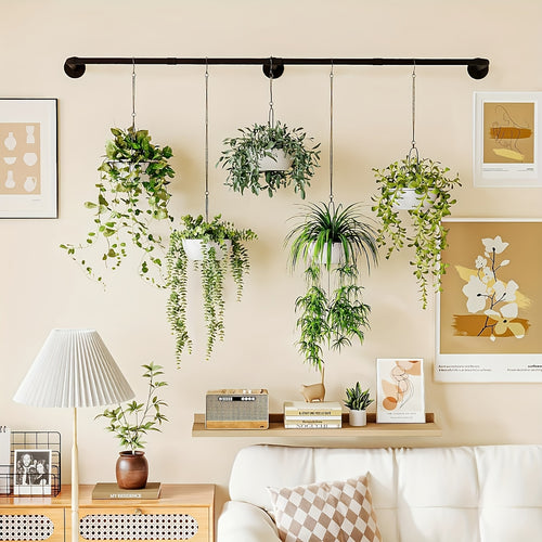 72 Inch Metal Plant Hanging Rod with 3 Hooks - Wall Mount Indoor Hanging Plant Holder Bar for Window, Ceiling, Kitchen, Balcony & Living Room Garden Decor, Black