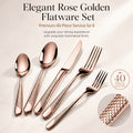 Hammered Silverware Set/40pcs Stainless Steel Flatware Set for 8/Professional Cutlery Set with Knife & Forks And Spoon/Modern Kitchen Utensils Tableware Set for Dinner/Mirror Polished/Dishwasher Safe/Local Warehouse