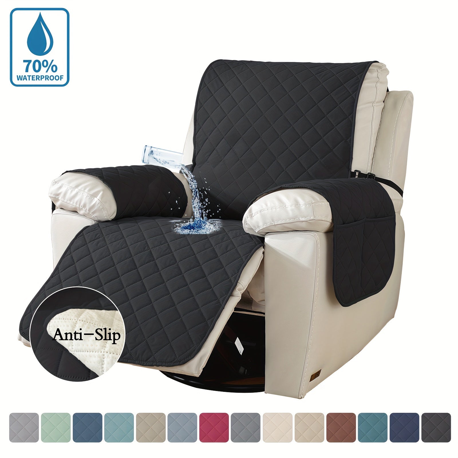 Recliner Chair Cover Non-Slip Sofa Protector with Pocket & Drawstring, Machine Washable Pet-Friendly Slipcover for Armchair to 4-Seater Sectional – 12 Colors