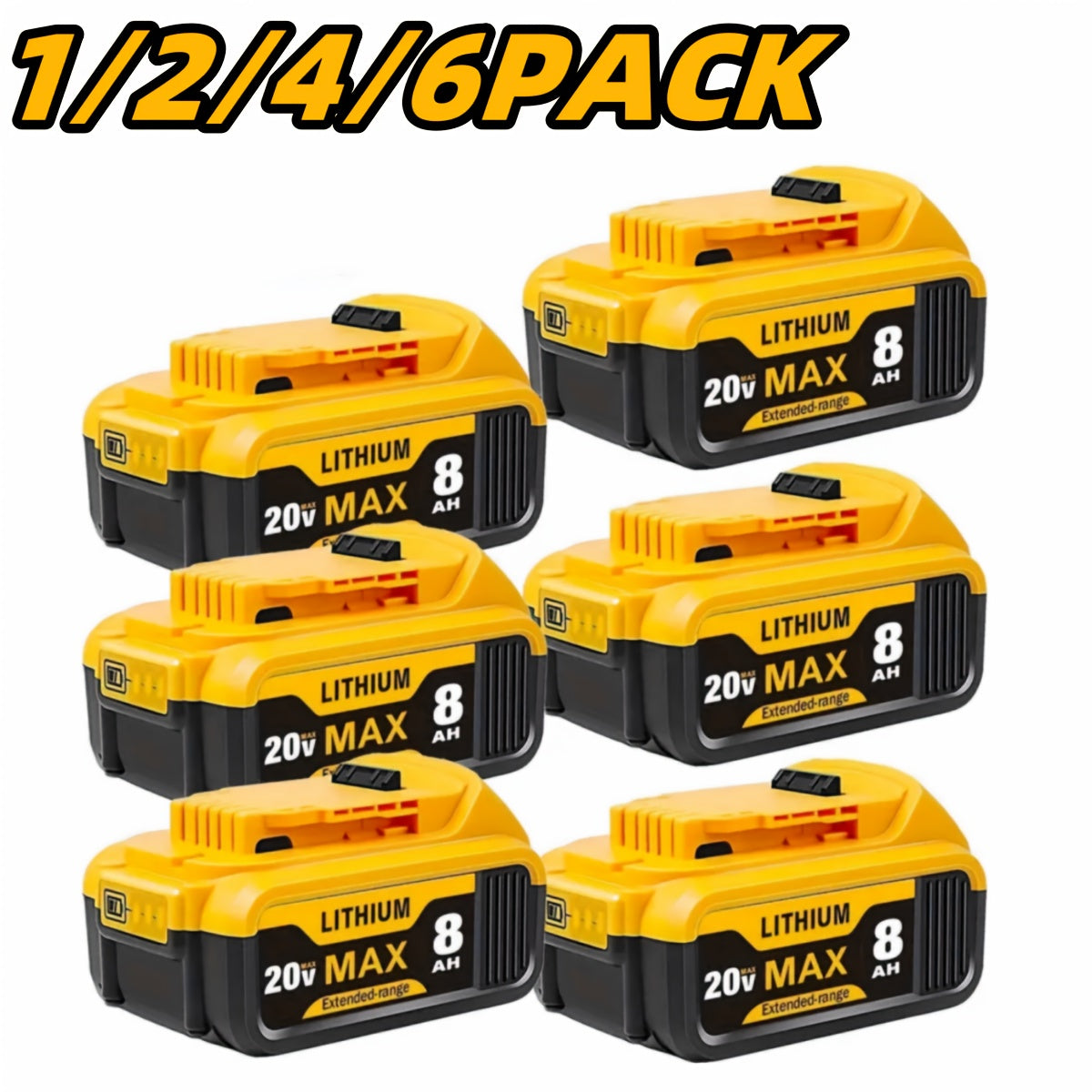 8.0Ah High-Capacity 20V Lithium-Ion Replacement Compatible for Dewalt Cordless Tools - Compatible with DCB200, DCB205, DCB206, DCD/DCF/DCG/DCS Drills, Saws, Grinders - -Lasting Power ( -ion)