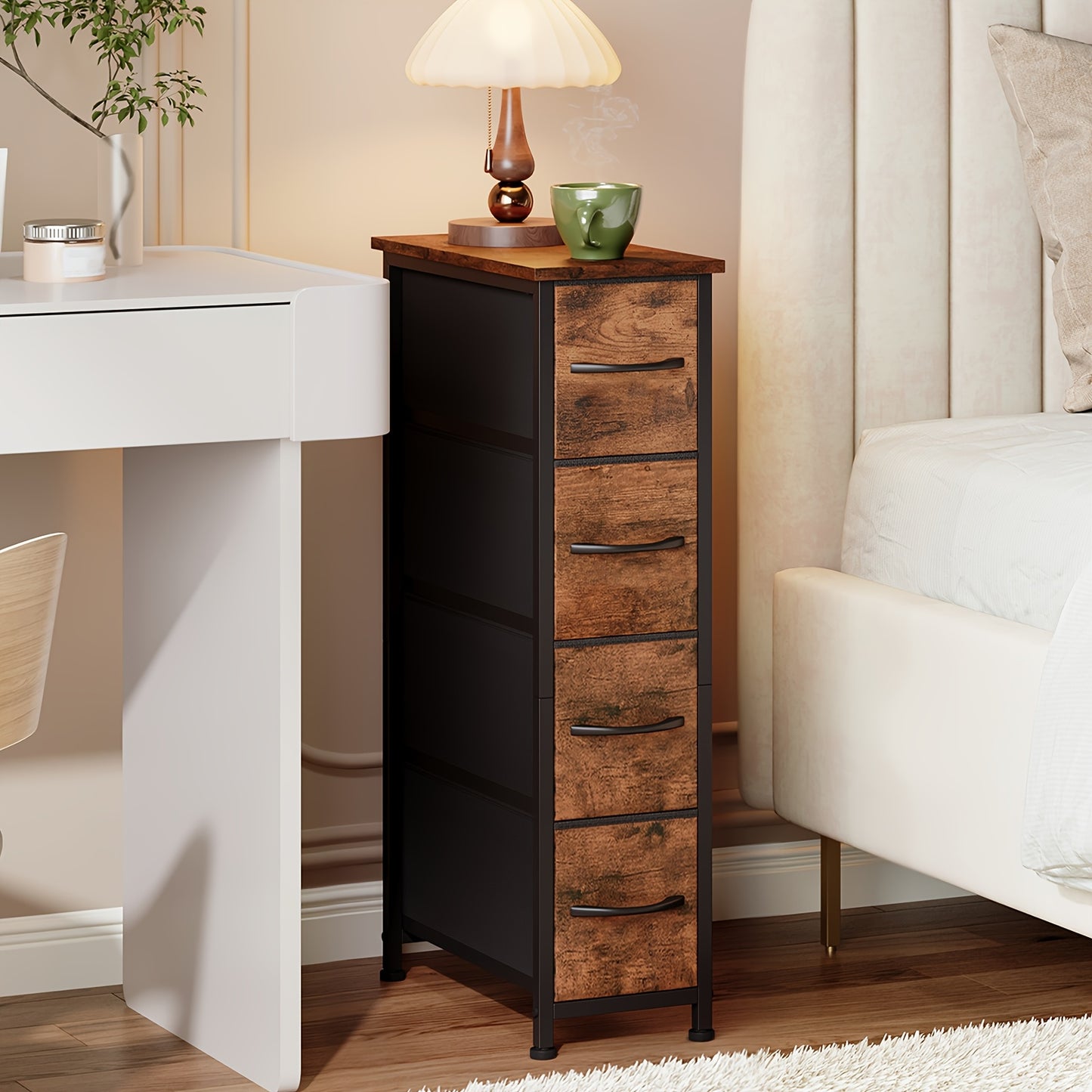 Narrow Dresser with 4 Drawers Slim Fabric Storage Chest – Removable Fabric Bins for Closet, Small Spaces, Bathroom, Bedroom & Laundry Room Organization