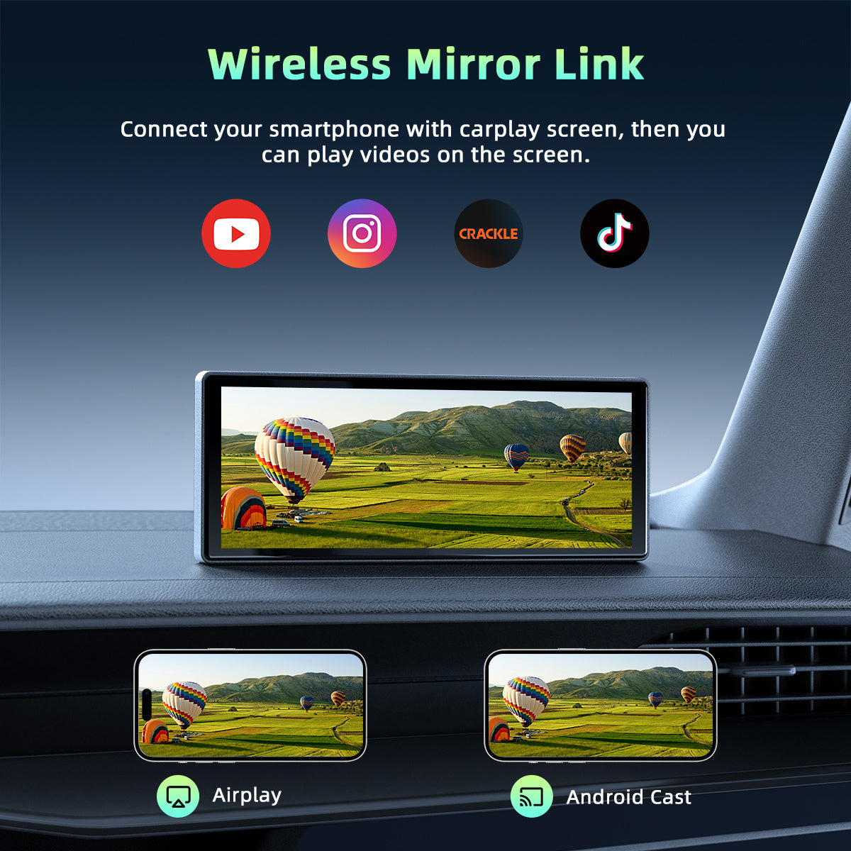 Portable Wireless CarPlay Screen for Car – 7"/9"/9.26" HD Display, Android Auto, GPS Navigation, Bluetooth, FM, AUX, AirPlay, Voice Control, Plug & Play for All Vehicles (Lamtto)