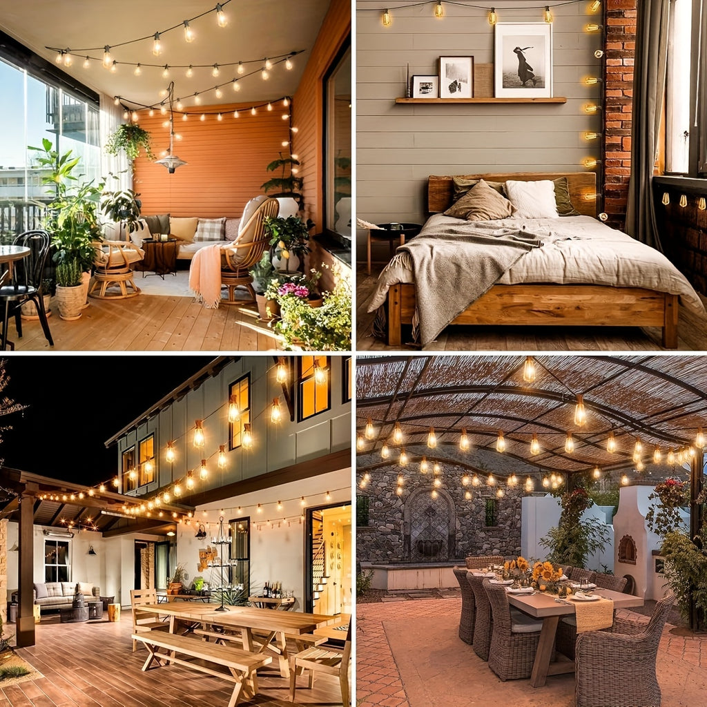Shatterproof Outdoor String Lights 50ft 100ft 150ft Warm White Dimmable Patio Lights with ST38 LED Edison Bulbs, Connectable Hanging Lights for Backyard, Balcony, Porch & Party – Indoor Outdoor Garden Decor