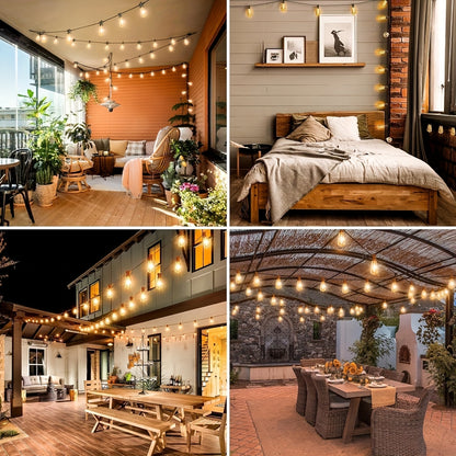Shatterproof Outdoor String Lights 50ft 100ft 150ft Warm White Dimmable Patio Lights with ST38 LED Edison Bulbs, Connectable Hanging Lights for Backyard, Balcony, Porch & Party – Indoor Outdoor Garden Decor
