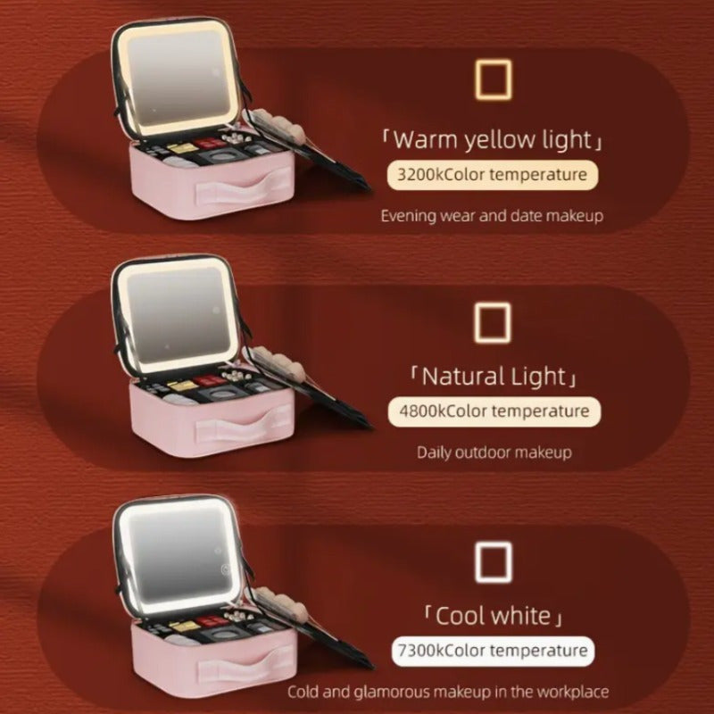 Makeup Bag With Mirror Of LED Lighted, Travel Makeup Train Case Cosmetic Bag Organizer With Mirror And Lights, Make Up Bag With Light Up Mirror Adjustable Divider Brush Board, Christmas Halloween Thanksgiving Gift