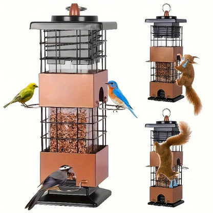 Squirrel Proof Bird Feeder 5LB Metal Outdoor Hanging – Bilateral Weight-Activated Design, Large Capacity Wild Bird Feeder, No Electricity or Batteries Needed, Durable & Weather Resistant