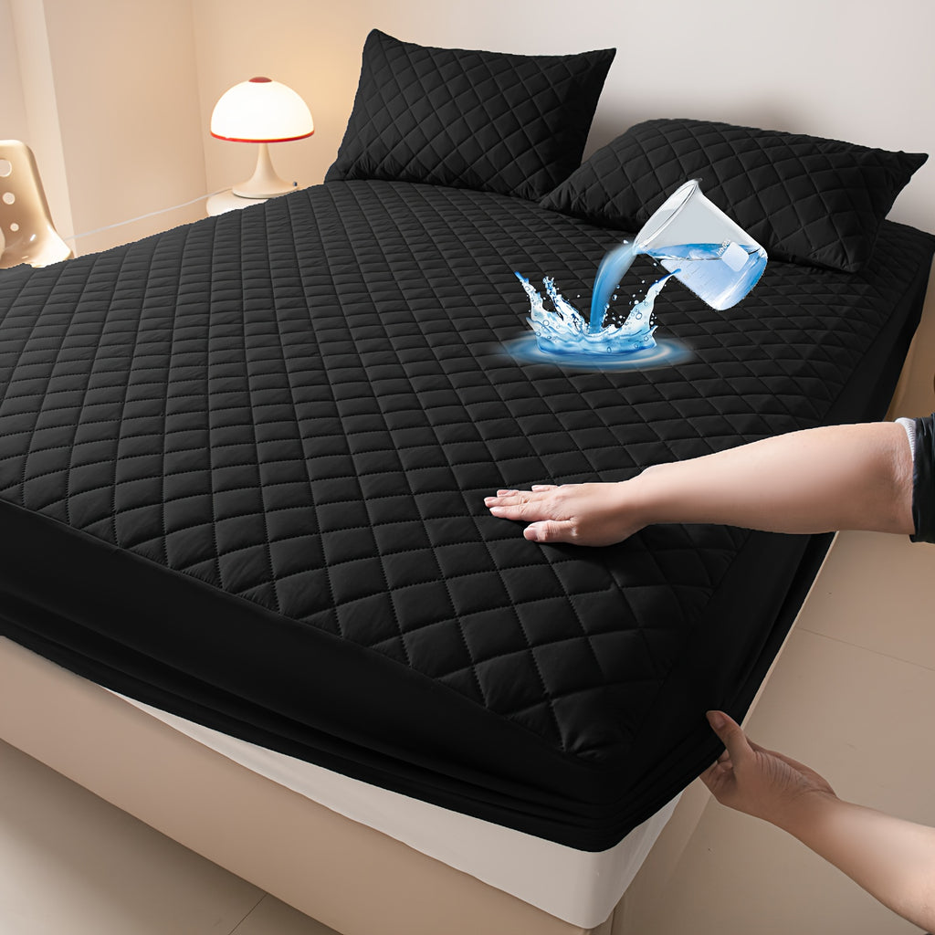 Thickened Waterproof Mattress Protector Soft Comfortable Fitted Bed Cover, Layered Insert Mattress Pad for Bedroom Guest Room Hotel, Twin Full Queen King Size, Blue Green Grey Black
