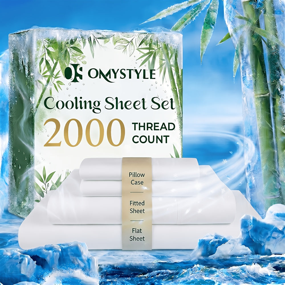 Ultra-Soft Summer Bamboo Sheet Set 4pcs – Breathable Cooling Bed Sheets with 16" Deep Pocket for Hot Sleepers, Includes Fitted Sheet, Flat Sheet & 2 Pillowcases, Twin Full Queen King, 7+ Colours