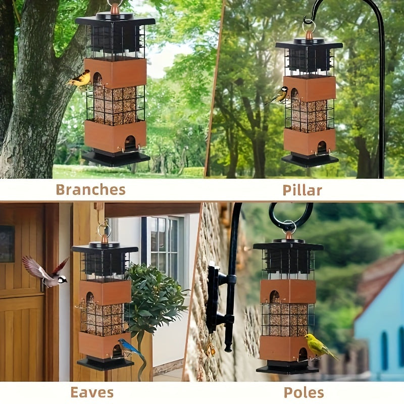 1pc Squirrel Proof Bird Feeder - 5LB Metal Outdoor Hanging Feeder with Bilateral Weight-Activated Design, Large Capacity Wild Bird Feeders for Squirrel Resistant & Use (No Electricity/Batteries), Weightactivated Feature, Nonelectricity Needed, Durable Con