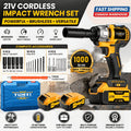 21V Brushless Lithium Cordless Impact Wrench + Drill Kit, Wireless Impact Gun Drill. Optional Toolbox, Charger, Sockets And Complete Accessories. Suitable for Car And Home Use, Ideal Gift for Men, Perfect for Father's Day.