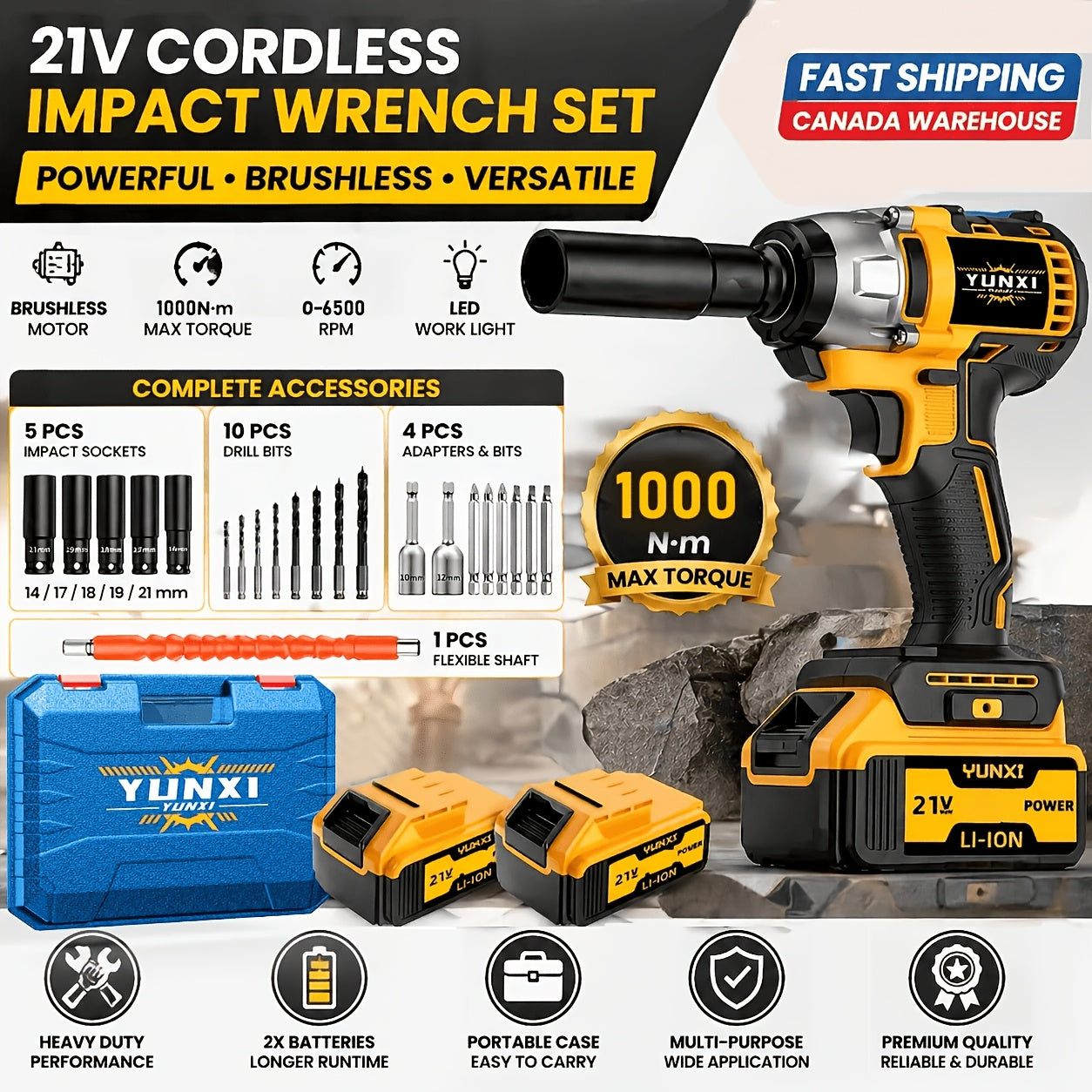 Cordless Impact Wrench Kit 21V Brushless with Lithium Battery – Wireless Impact Gun & Drill Combo, Optional Toolbox, Charger & Sockets | High-Torque Power Tool for Car & Home Use, Great Gift for Men