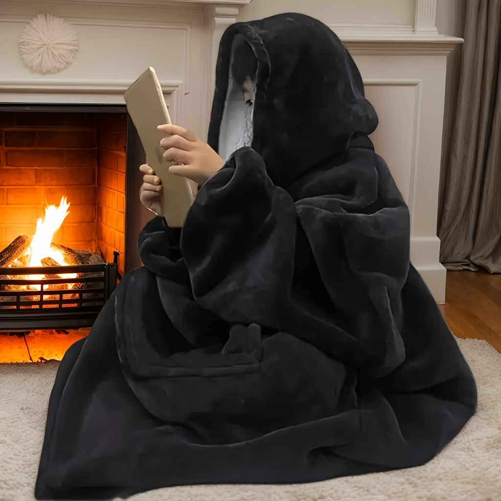 Wearable Hoodie Blanket Large Oversized – Ultra-Soft Reversible Fleece Sweatshirt with Kangaroo Pocket, Machine Washable Cozy Blanket for TV Sofa, Autumn Winter Christmas Gift