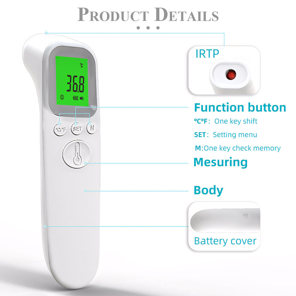 Digital Forehead Thermometer, No-Touch Infrared Fever Thermometer for Adults, Kids & Babies, Accurate Body Temperature Measurement, 1-Second Instant Reading, LCD Backlit Display, Fever Alarm Indicator, °F/°C Switchable, Memory Recall, Auto Shut-Off, Home,