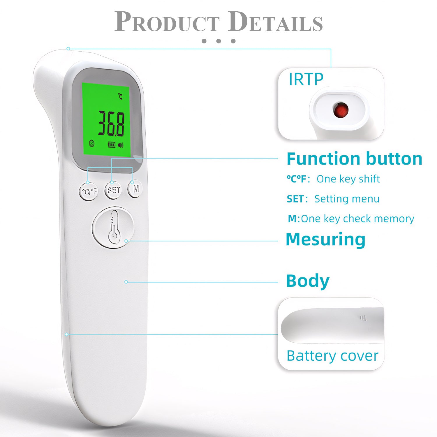 Digital Forehead Thermometer, No-Touch Infrared Fever Thermometer for Adults, Kids & Babies, Accurate Body Temperature Measurement, 1-Second Instant Reading, LCD Backlit Display, Fever Alarm Indicator, °F/°C Switchable, Memory Recall, Auto Shut-Off, Home,