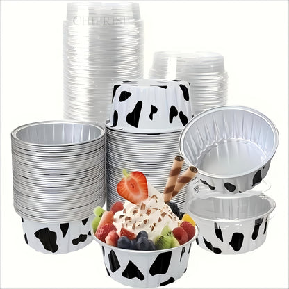 100-Pack Aluminum Foil Baking Cups with Lids 50 Boxes + 50 Lids Heat-Resistant Cupcake Molds for Weddings Birthday Parties Desserts Pudding Cream Cake