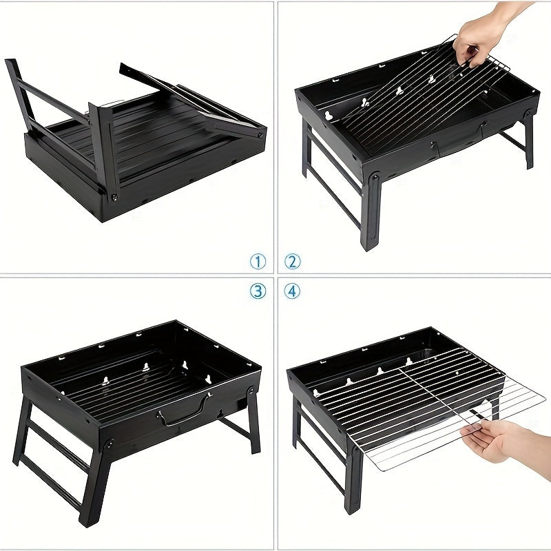 Foldable Portable Charcoal Grill, Tabletop Outdoor Smoking BBQ Grill, Suitable for Outdoor Cooking, Camping, Picnics, and Beach