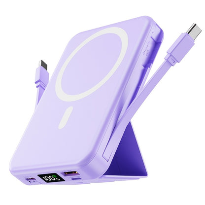 10000mAh Magnetic Power Bank with Digital Screen & Built-in Dual Cables - Charge 5 Devices Simultaneously, Portable USB Fast Charging Battery Pack with Stand, Compatible with iPhone 15 Pro Max iPad