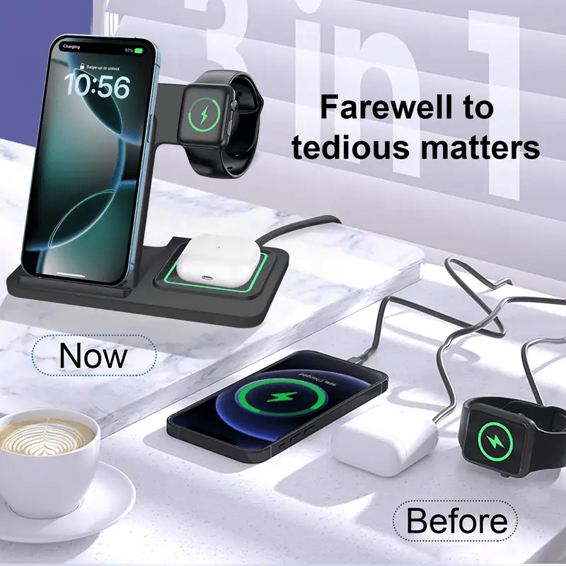 【Father's Day】Neohost 3-in-1 Wireless Charging Station for iPhone/Compatible with Phone 17, 16, 15 Pro Max, 13, 12, 11/Watch Series 10, 9, 8, 7, 6, 5, 4, 3, 2 & Ultra Models/Auto Accessories.A perfect mother's day gift
