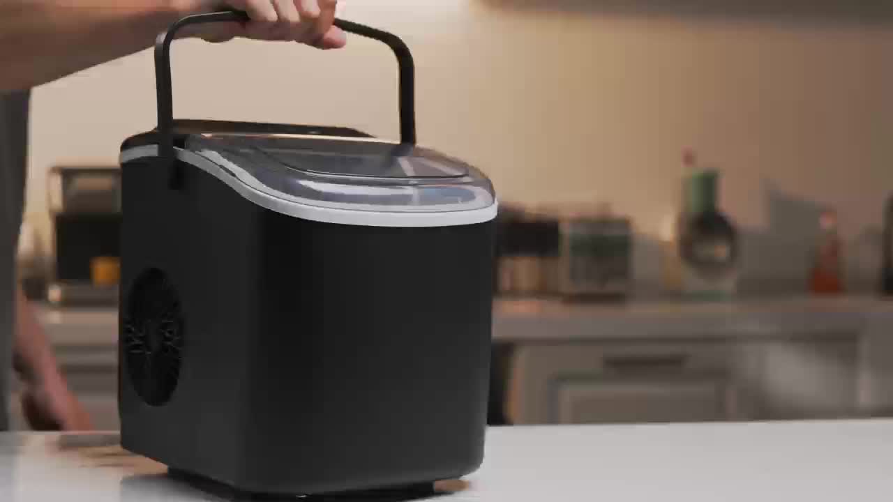 Portable Countertop Ice Maker with Carrying Handle, Makes 9 Ice Cubes in 6 Minutes, Produces 26 Lbs of Ice in 24 Hours, Self-Cleaning Ice Maker, Includes Ice Storage Basket and Ice Scoop, Suitable for Family Gatherings, Kitchen, Camping, RV, DIY Iced