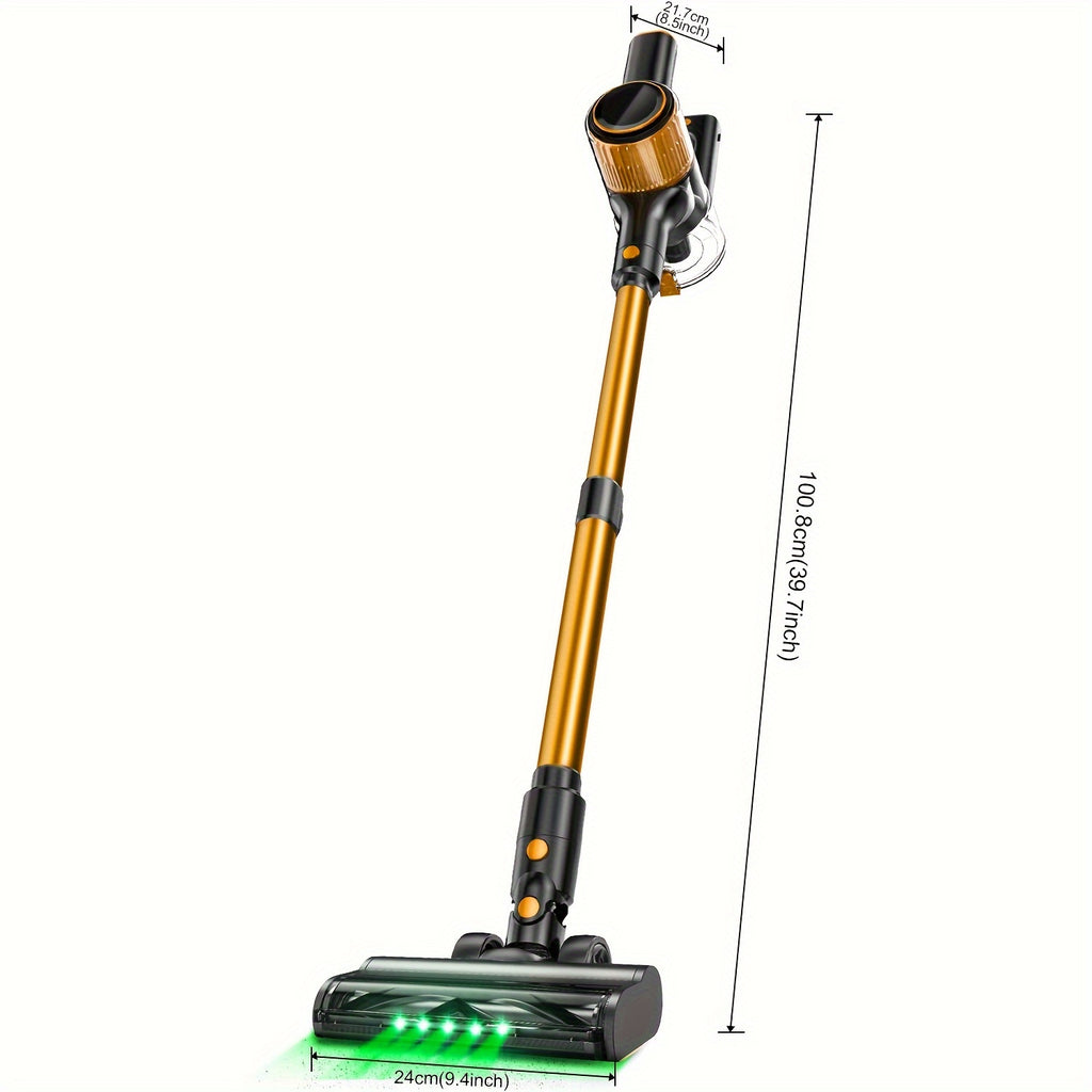 Cordless Vacuum Cleaner, 8-In-1 Lightweight Stick Vacuum with Powerful Suction, 3 Suction Modes, LED Display, Anti-Tangle Vacuum Cleaner for Home, Hard Floor, Carpet, Pet Hair, Orange