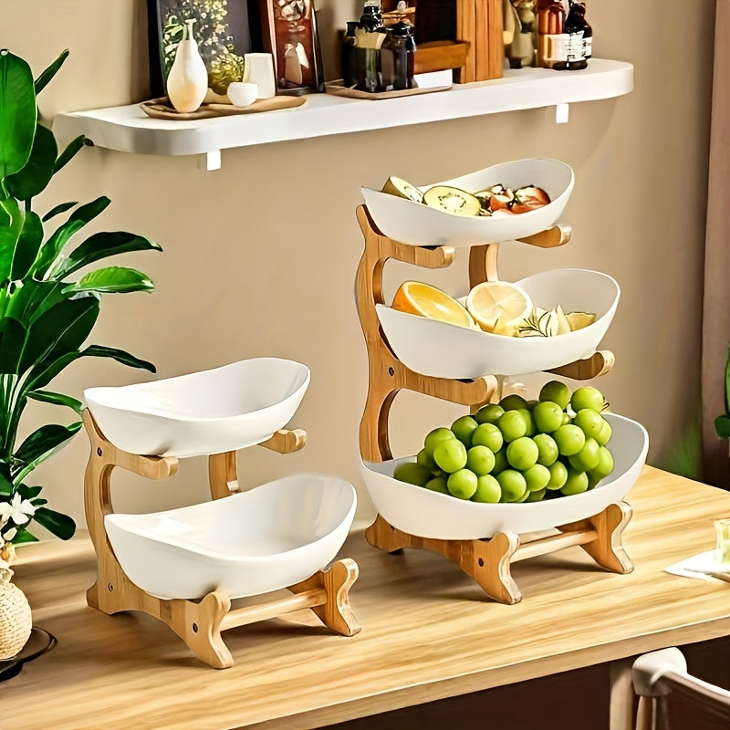 Wooden Fruit Stand, Luxurious Art Deco Style, Multi-Purpose Snack Tray, Creative Candy Display Pedestal, 2/3-Tier, No Electricity Required, for Living Room, Home Use