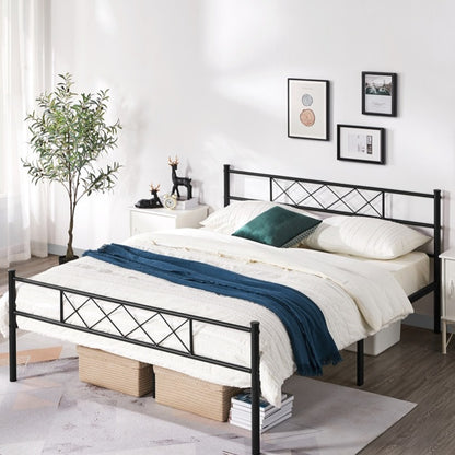 Metal Platform Bed Frame with Cross Design Headboard and Footboard - Industrial Style, 12 Metal Slats, Under-Bed Storage, Twin Full Queen, Black or White, for Bedroom Dorm Apartment Canada