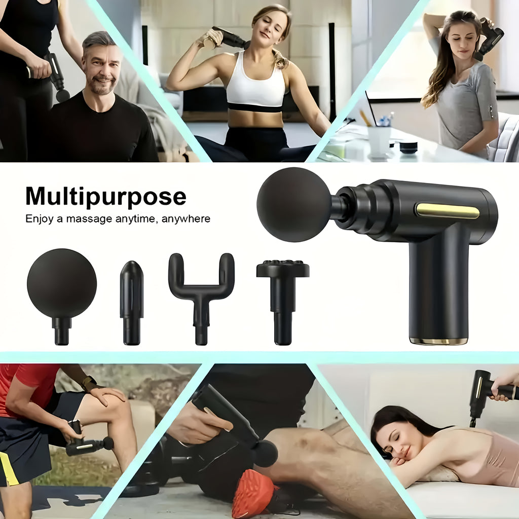1pc Powerful Cordless Massage Gun with LED Display - Deep Tissue Muscle Relaxer, 4 Interchangeable Heads, 1200mAh Lithium Battery, Speed/Mode Settings, -C Fast, Durable & Portable for Home, Gym, Travel - Ideal for Back, Neck, Leg, Arm - Ideal Gift