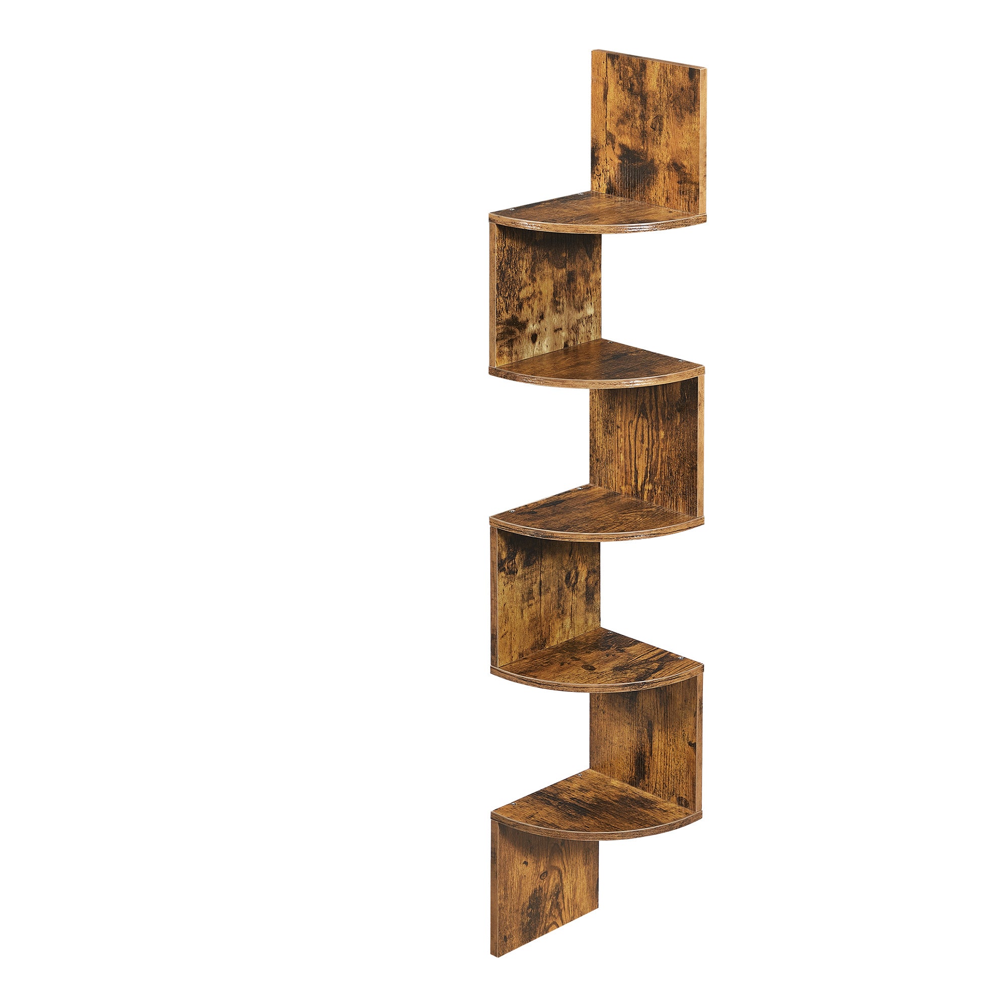 Corner Shelf, 5-Tier Floating Wall Shelf with Zigzag Design, Bookshelf, Rustic Brown