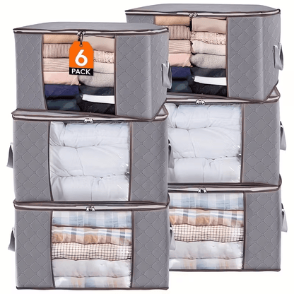 Large Storage Bags for Bedding Blankets & Pillows 2/4/6pcs with Zipper Lid – Extra Large Polypropylene Clothes Organizer Bags with Reinforced Handles, No Vacuum Needed | Grey | ShopVora CA