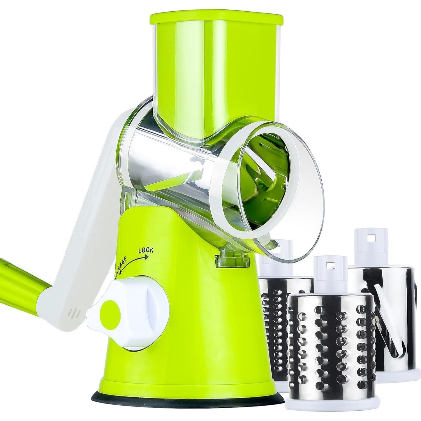 4-Piece Hand-Crank Drum Vegetable Cutter & Slicer – Manual Multi-Functional Kitchen Vegetable Chopper with Interchangeable Drums for Shredding, Slicing & Grating