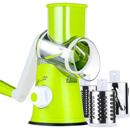 4-Piece Hand-Crank Drum Vegetable Cutter & Slicer – Manual Multi-Functional Kitchen Vegetable Chopper with Interchangeable Drums for Shredding, Slicing & Grating