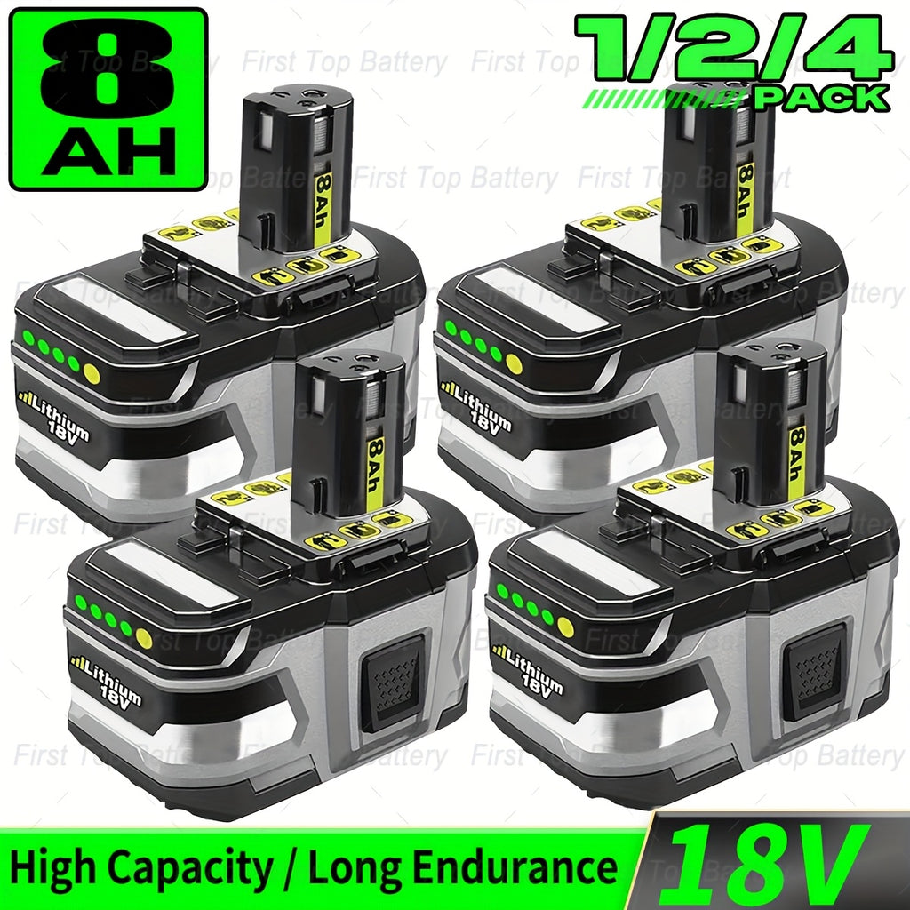 1/2/4 PACK 8Ah 18V P108 Lithium Ion Battery Compatible With Ryobi 18V ONE+ Battery Replacement P108 P102 P103 P104 P105 P107 P109 P122 Cordless Tool Batteries Rapid Rechargeable Batteries With Indicator