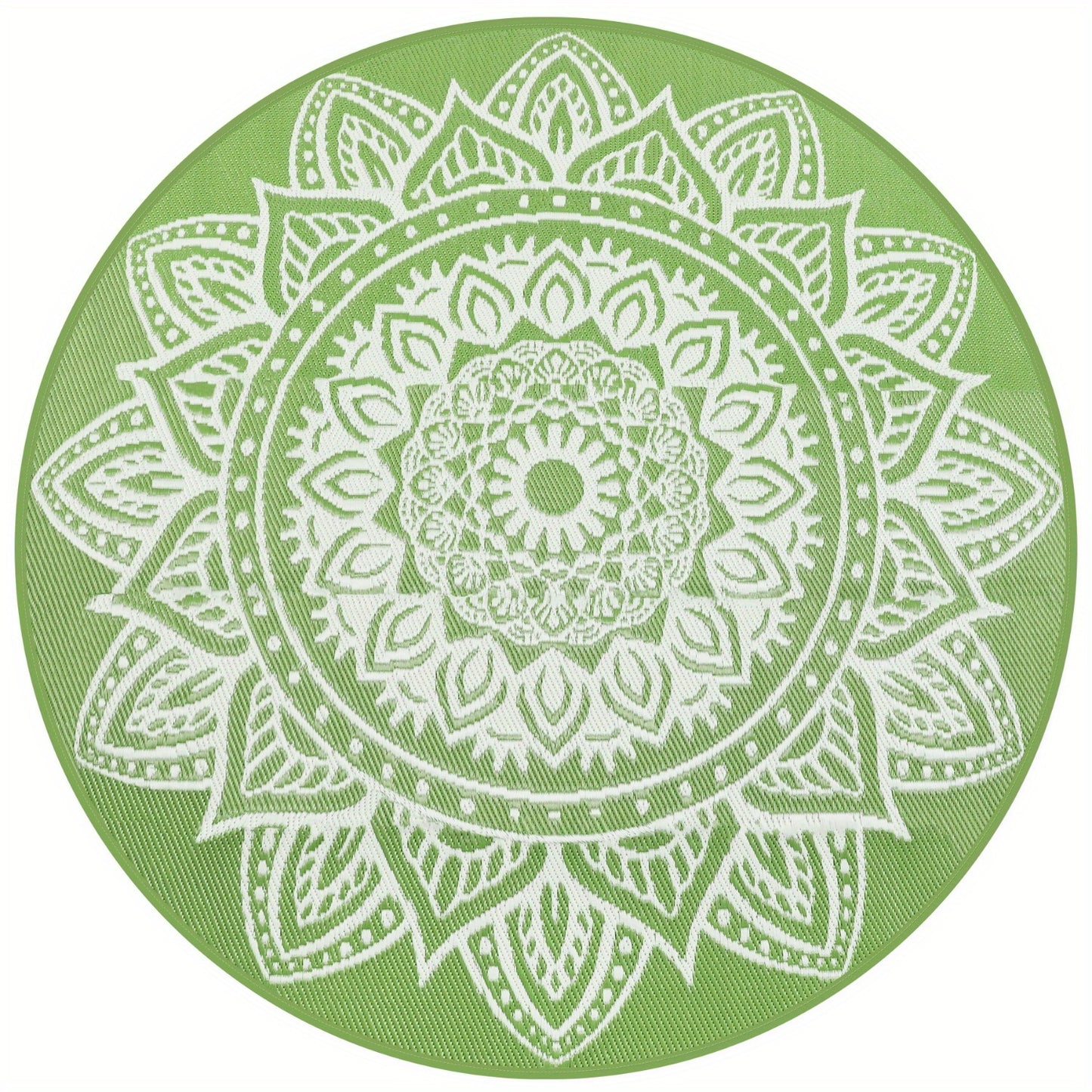 Round Boho Outdoor Rug Reversible Circle Patio Carpet – Lightweight Portable Outdoor Area Rug for Patio, Balcony, Camping & Backyard, Bohemian Style Weatherproof Floor Mat