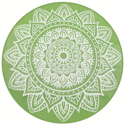 Round Boho Outdoor Rug Reversible Circle Patio Carpet – Lightweight Portable Outdoor Area Rug for Patio, Balcony, Camping & Backyard, Bohemian Style Weatherproof Floor Mat
