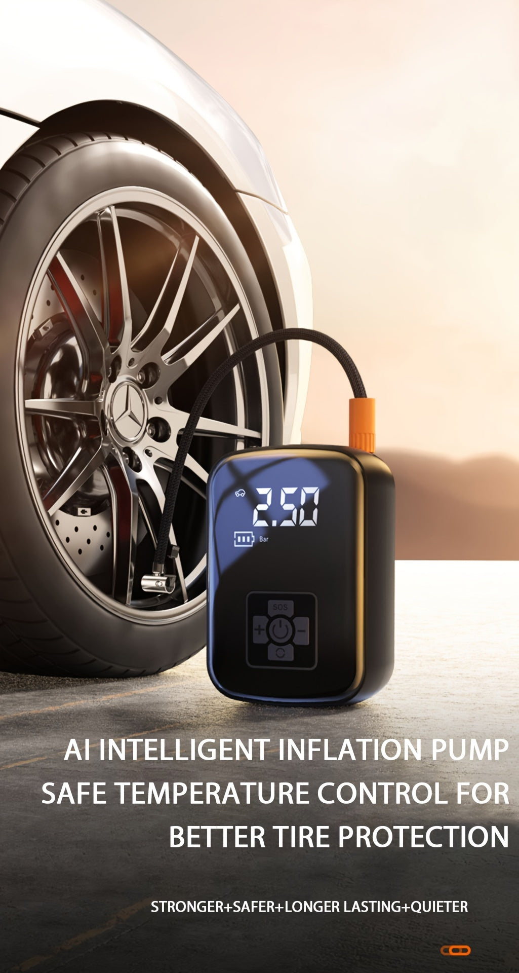 Cordless Portable Tire Inflator Air Compressor 100W, Digital Display, 5 Inflation Modes, 3-150 PSI, 40L/min, Rechargeable Lithium Battery – For Car, Motorcycle, Bicycle & Ball