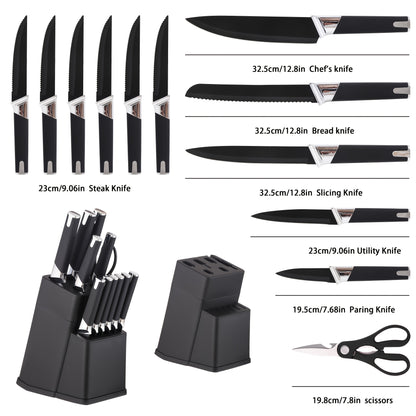 13-Piece Kitchen Knife Set with Block & Holder – 6 Steak Knives, Chef Knife, Bread Knife & Scissors Included – Sharp Stainless Steel Blades – Housewarming Gift for Home Cooks
