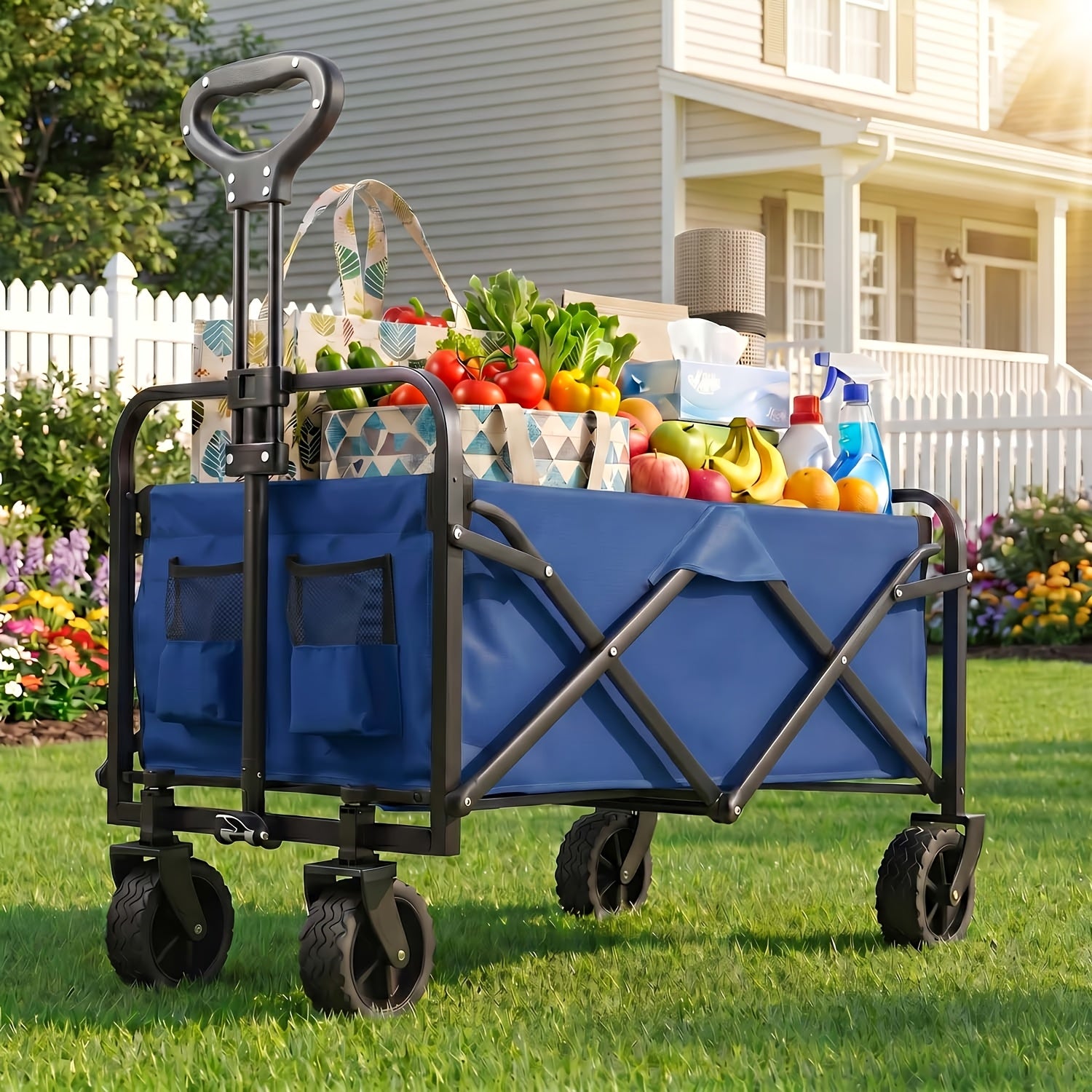 Folding Wagon Cart Collapsible All-Terrain Wheels – Heavy Duty Utility Garden Wagon for Camping, Beach, Gardening & Outdoor Use