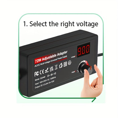 Adjustable DC Power Supply Adapter 72W 3-24V with LCD Display – AC 100-240V to DC Knob-Adjustable Power Adapter, 14 Connector Tips, Polarity Converter, for LED Strips, Routers, Smart Devices Canada