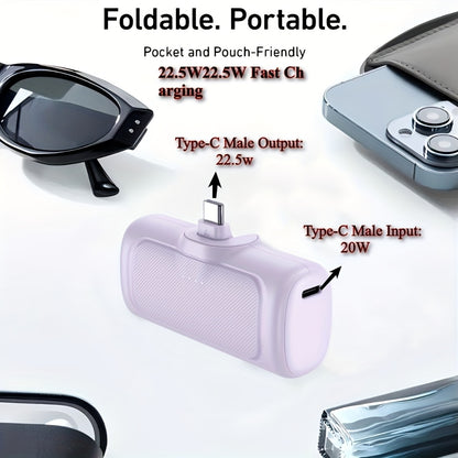 5000mAh Mini Power Bank 22.5W Fast Charging USB-C Compact Capsule Portable Charger PD 3.0 QC 3.0 Compatible with iPhone 16 15 Android Samsung - Canada