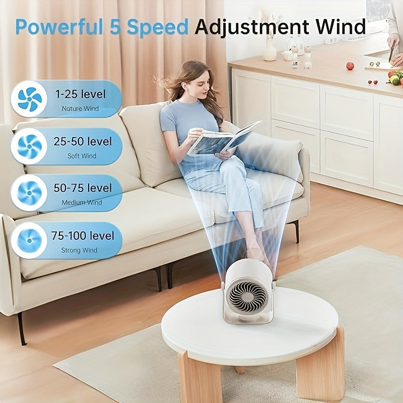 A Quiet Wall-Mounted Desktop Fan Featuring a Digital Display, Five Wind Speed Settings, Capable of Being Hung, Powered by a 5400Mah Battery, This Portable USB Fan Is Ideal for Use in The Office, Bedroom, Bedside, During Travel, Or Camping