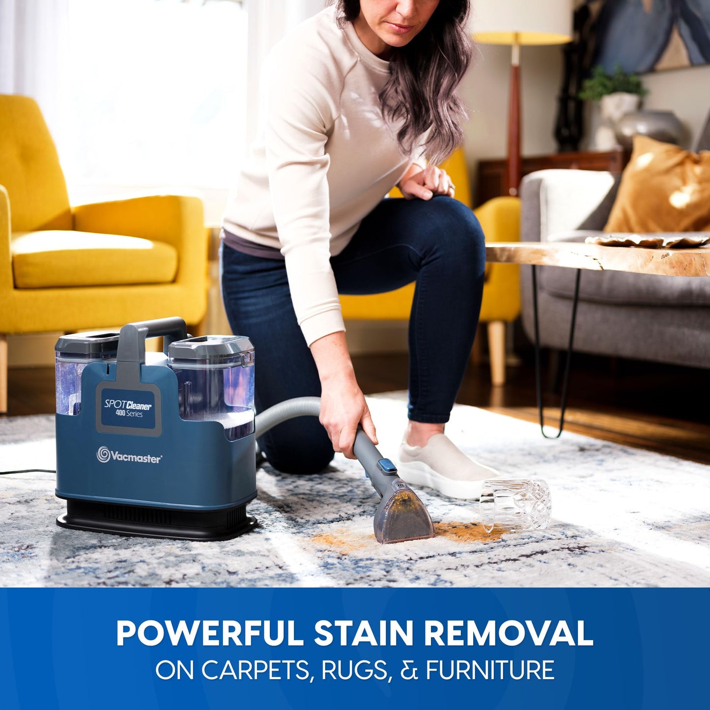 Upholstery Spot Cleaner 17Kpa Portable Carpet & Couch Stain Remover - Powerful Suction Vacuum with Versatile Tools for Pet Hair, Area Rugs, Sofas & Auto Interiors