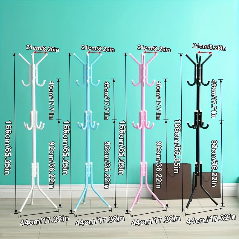 Black Freestanding Coat Rack with 9 Hooks – Adjustable Metal & Plastic Garment Organizer for Office, Dressing Room, Bedroom, Classroom, Living Room, Bathroom, Hallway – Easy Assembly, Entryway Organizer | Minimalist Design | Durable Construction, Clothes