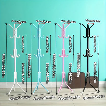 Freestanding Coat Rack with 9 Hooks – Adjustable Height Metal & Plastic Garment Organizer, Minimalist Design for Entryway Hallway Bedroom Office Bathroom, Easy Assembly (Black/White)