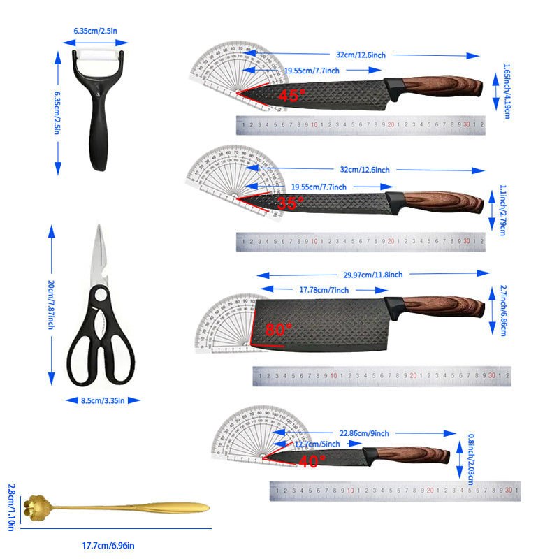 7pcs Kitchen Tool Set, Including Stainless Steel Kitchen Knives, Fruit Knives, Chicken Bone Scissors, Etc., Essential Items for Home Kitchens And Restaurant Cooking