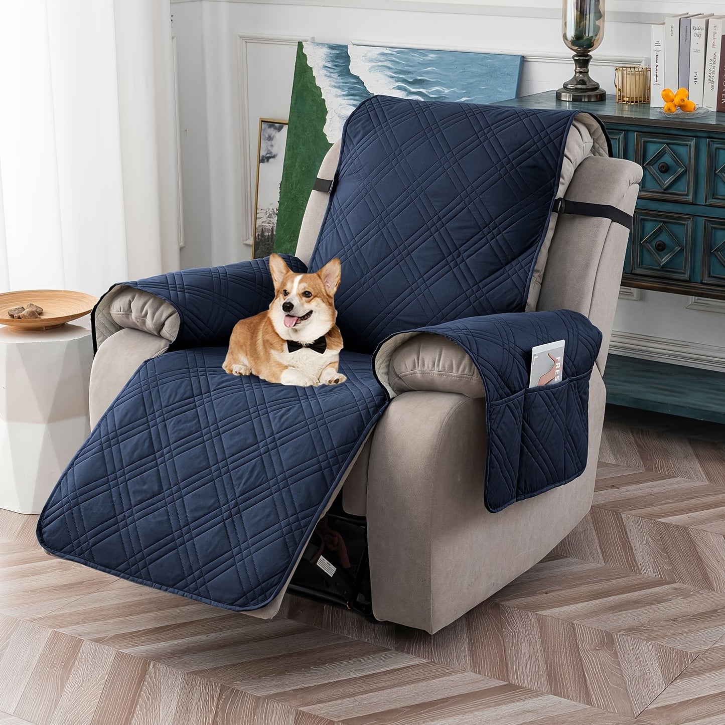Waterproof Recliner Chair Cover Non-Slip Slipcover with Pocket – 5-Layer Quilted Furniture Protector for Pets, Washable, Easy Install, Elastic Straps – 9 Colours Including Black, Grey & Beige